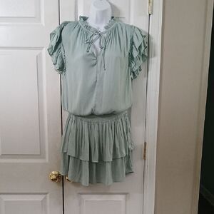 Mustard Seed light mint smocked waist layered mini dress  super soft Sz S